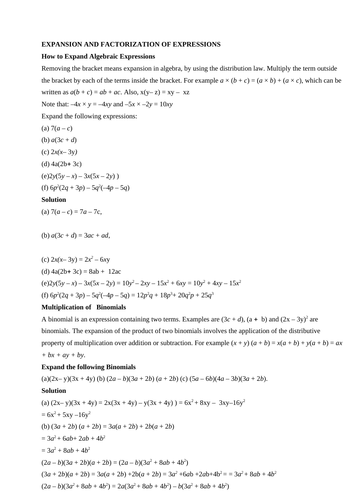 Lesson notes on expansion and factorization of equations | Teaching ...