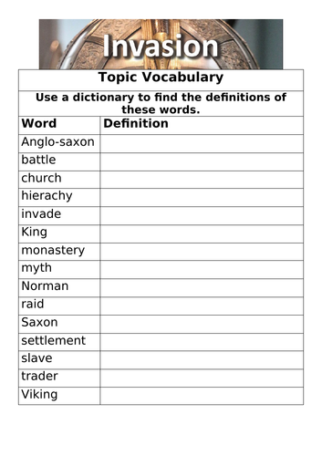 History Vocabulary Exercise Teaching Resources