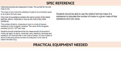 MOLES & MOLAR CALCULATIONS GCSE chem | Teaching Resources