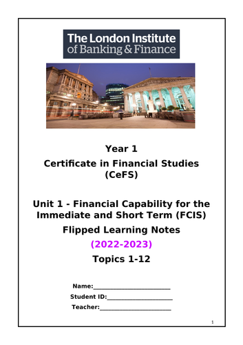 CeFS - UNIT 1 FLIP LEARNING BOOKLET TOPICS 1-12 | Teaching Resources