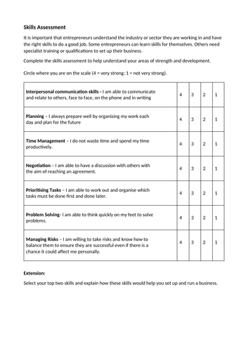 Skills assessment | Teaching Resources
