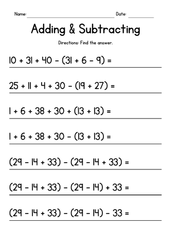 Adding & Subtracting with Parenthesis