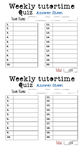 Weekly tutor time quiz - October 1 | Teaching Resources