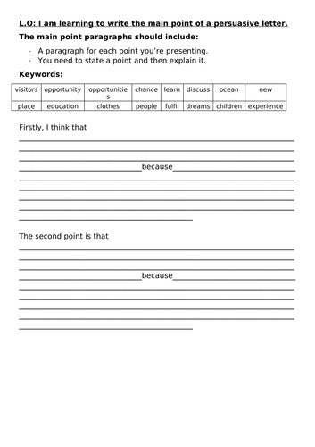 Worksheet - Persuasive Letter Scaffold | Teaching Resources