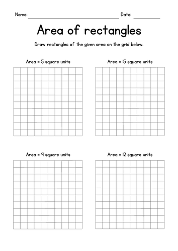 Area of Rectangles - Geometry Worksheets - Rectangular Grid