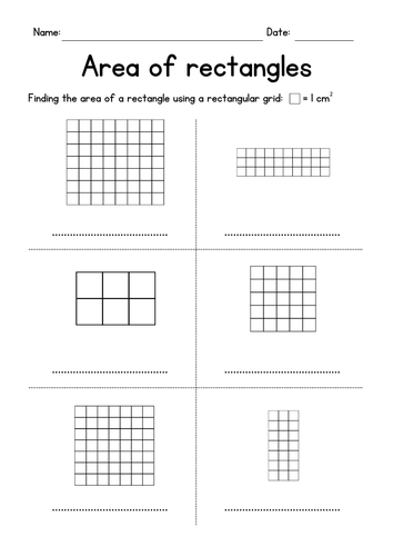 Rectangular Grid - Area of Rectangles - Geometry Worksheets