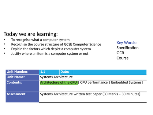 OCR Computer Science 1.1 Lesson 1 | Teaching Resources