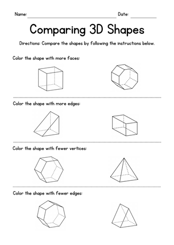 Properties of 3D Shapes - Coloring & Comparing Faces, Edges & Vertices