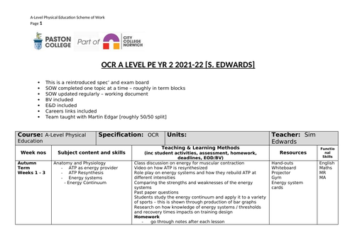 OCR A Level PE - Applied Anatomy and Physiology Year 2 Bundle ...