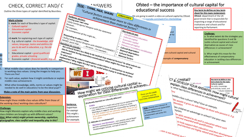 Sociology Education Class differences in achievement - Cultural capital