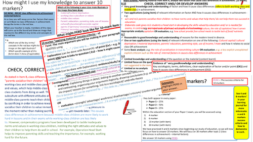 How to answer 10 markers for Sociology Education Class differences in achievement (external factors)