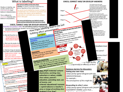 Sociology Education Class differences in achievement - Labelling