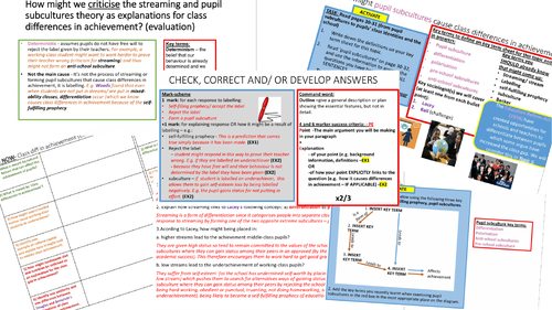 AQA A-level Sociology: Education Class differences in achievement - Streaming and pupil subcultures