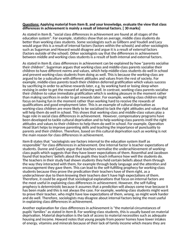Sociology Education Class differences in achievement- How to answer 30/ ...