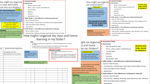 Sociology Education Class diff in achievement (external & internal) Folder organisation lesson