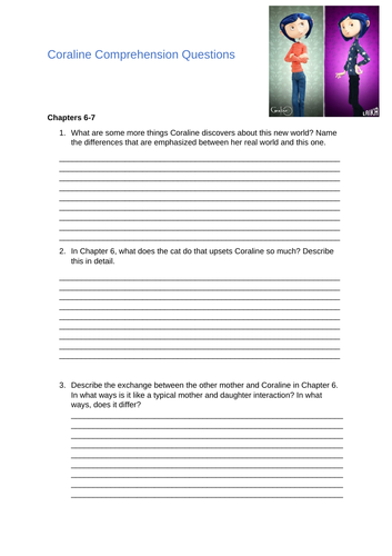 Coraline Worksheets and Chapter Questions | Teaching Resources