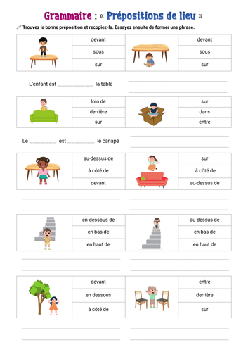 [French grammar A1] Prepositions (place) | Teaching Resources