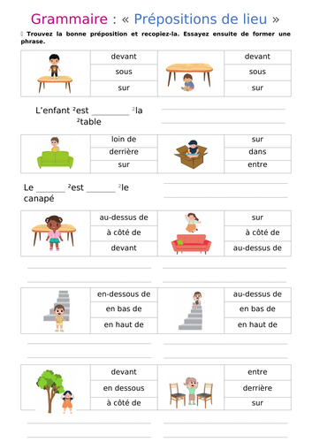 Place Prepositions Worksheet  French Grammar Exercises PDF