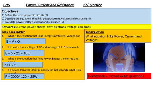 Power, current and resistance GCSE PHYSICS