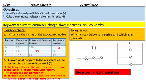 Series circuits GCSE PHYSICS | Teaching Resources