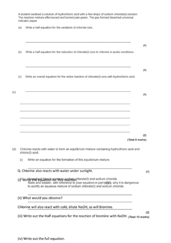 Uses of chlorine A LEVEL