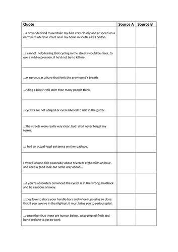 AQA Year 9 - Paper Two: Question 4 -Comparing Viewpoints - Cycling ...