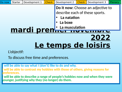 Le temps de loisirs (point de départ) Studio GCSE Module 2