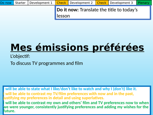 Mes émissions préférées/Zoom sur le cinéma Studio GCSE Mod 2.4/5