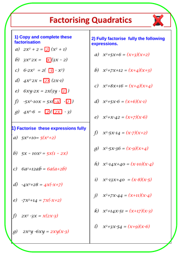 factoring quadratic worksheet pdf