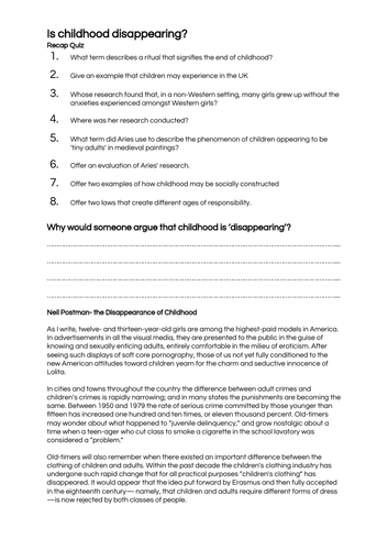 Childhood Is Childhood Disappearing Teaching Resources