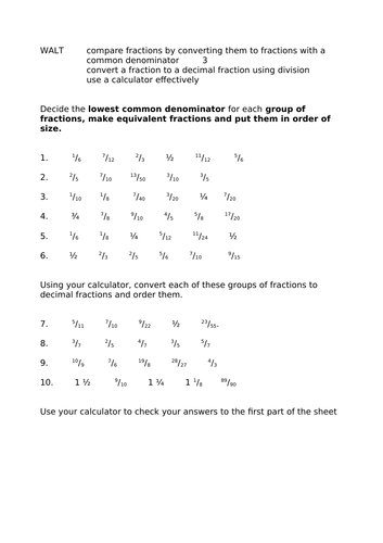 Differentiated ordering fractions worksheet | Teaching Resources