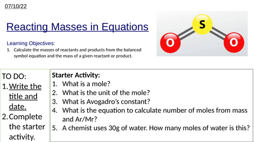 GCSE Chemistry Reacting Masses in Equations