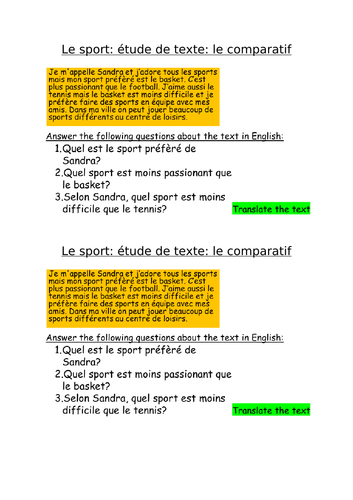 Le sport et le comparatif | Teaching Resources