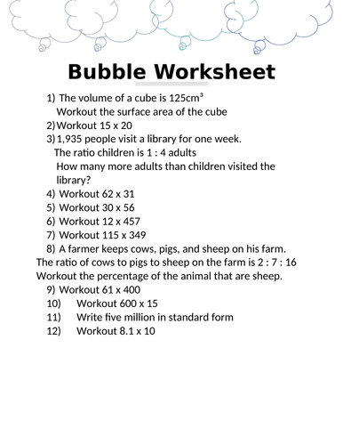 BUBBLE WORKSHEET 8 | Teaching Resources