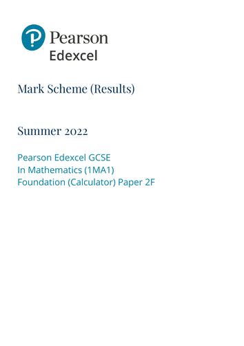 Edexcel Gcse 2022 Mathematics Paper 2 Foundation Tier Teaching Resources