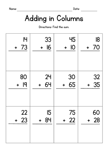 Adding 2-Digit Numbers in Columns (no regrouping)