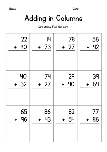 Adding 2-Digit Numbers in Columns (with regrouping)