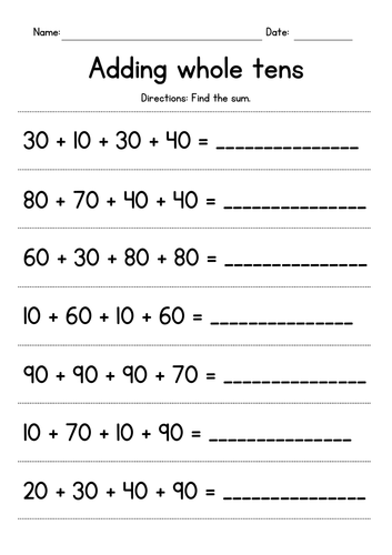 Adding Whole Tens (four 2-digit addends)