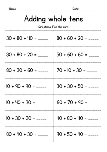 Adding Whole Tens (three 2-digit numbers)