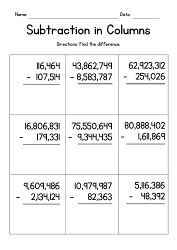 Subtracting Large Numbers in Columns