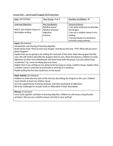 Year 5 Writing Lesson Ideas