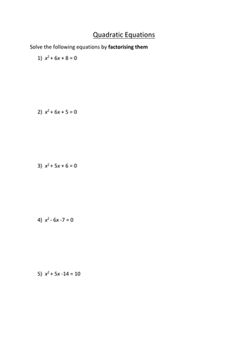 Mathematics - Quadratic Equations (PowerPoint and Worksheet) | Teaching ...