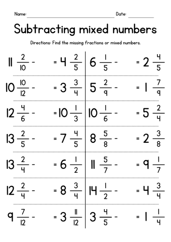 Subtracting Mixed Numbers (missing subtrahend)