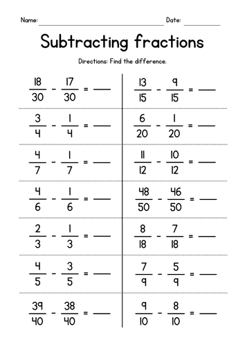 Subtracting Fractions (like denominators)