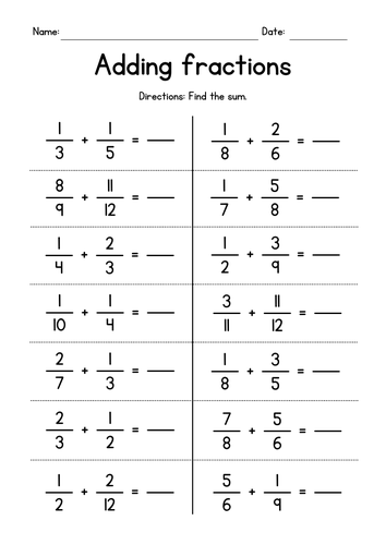 Addition of Unlike Fractions - Adding Fractions with Different Denominators