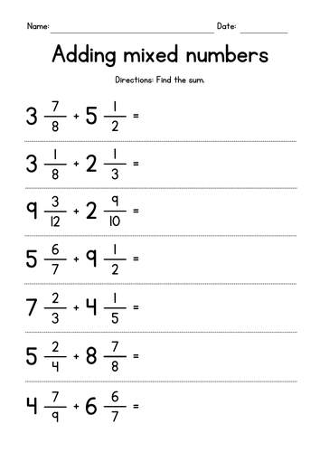 Adding Mixed Numbers (unlike denominators)