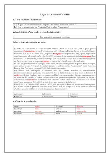 La rafle du Vel d'Hiv - French A level | Teaching Resources