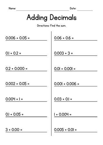 Adding Decimals - Addition Worksheets | Teaching Resources