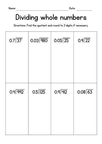 Dividing Whole Numbers by Decimals