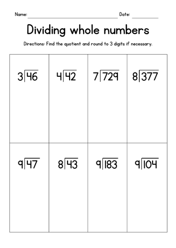 Dividing Whole Numbers (with rounding)